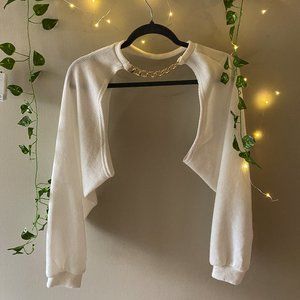 white ribbed super cropped sweater with gold chain